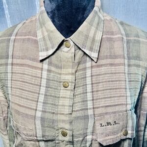 Lauren Ralph Lauren 100% Linen Roll Tab Sleeve Button Up Shirt Khaki/Olive Green